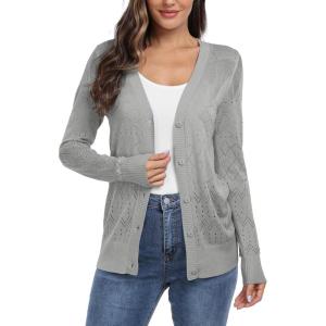 imageGRECERELLE Womens Summer Crochet Sweaters Long Sleeve Lightweight Bolero Knit CardigansLight Gray