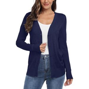 imageGRECERELLE Womens Summer Crochet Sweaters Long Sleeve Lightweight Bolero Knit CardigansNavy Blue
