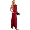 imageGRECERELLE 2024 Women Summer Crew Neck Casual Loose Split WrinkleFree Long Maxi Beach Dress with PocketsWine Red