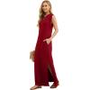imageGRECERELLE 2024 Women Summer Crew Neck Casual Loose Split WrinkleFree Long Maxi Beach Dress with PocketsWine Red