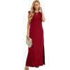 imageGRECERELLE 2024 Women Summer Crew Neck Casual Loose Split WrinkleFree Long Maxi Beach Dress with PocketsWine Red