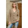 imageGRECERELLE Women 2024 Fall Long Sleeve Cable Knit Sweater Button Open Front Cardigan Loose Outerwear Coat with PocketsKhaki