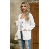 imageGRECERELLE Women 2024 Fall Long Sleeve Cable Knit Sweater Button Open Front Cardigan Loose Outerwear Coat with PocketsWhite