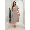imageGRECERELLE Women Boho Summer Floral Print Loose Casual Dress V Neck Short Sleeve Drawstring Waist Flowy Long Maxi Dresses26 Floret Coffee