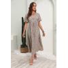 imageGRECERELLE Women Boho Summer Floral Print Loose Casual Dress V Neck Short Sleeve Drawstring Waist Flowy Long Maxi Dresses26 Floret Coffee