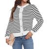imageGRECERELLE Women Knit Cardigan Sweaters Long Sleeve Open Front Button Down Casual Trendy Jackets OutwearStripedwhite Black