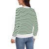 imageGRECERELLE Women Knit Cardigan Sweaters Long Sleeve Open Front Button Down Casual Trendy Jackets OutwearStripedwhite Dark Green