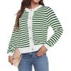 imageGRECERELLE Women Knit Cardigan Sweaters Long Sleeve Open Front Button Down Casual Trendy Jackets OutwearStripedwhite Dark Green