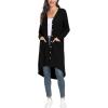imageGRECERELLE Womens Cardigans Lightweight 2024 Long Sleeve Button Down Duster Casual Long Cardigan Outerwear with PocketsRibbedblack