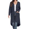 imageGRECERELLE Womens Cardigans Lightweight 2024 Long Sleeve Button Down Duster Casual Long Cardigan Outerwear with PocketsRibbednavy Blue
