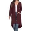 imageGRECERELLE Womens Cardigans Lightweight 2024 Long Sleeve Button Down Duster Casual Long Cardigan Outerwear with PocketsRibbedwine Red