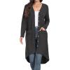 imageGRECERELLE Womens Cardigans Lightweight 2025 Long Sleeve Button Down Duster Casual Long Cardigan Outerwear with PocketsRibbeddark Gray