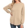 imageGRECERELLE Womens Long Sleeve Lightweight Crewneck Sweater Tops Casual Soft Knit Pullover JumperApricot
