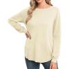 imageGRECERELLE Womens Long Sleeve Lightweight Crewneck Sweater Tops Casual Soft Knit Pullover JumperBeige