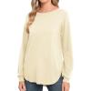 imageGRECERELLE Womens Long Sleeve Lightweight Crewneck Sweater Tops Casual Soft Knit Pullover JumperBeige