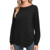 imageGRECERELLE Womens Long Sleeve Lightweight Crewneck Sweater Tops Casual Soft Knit Pullover JumperBlack