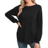 imageGRECERELLE Womens Long Sleeve Lightweight Crewneck Sweater Tops Casual Soft Knit Pullover JumperBlack