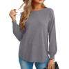imageGRECERELLE Womens Long Sleeve Lightweight Crewneck Sweater Tops Casual Soft Knit Pullover JumperSteel Grey