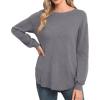 imageGRECERELLE Womens Long Sleeve Lightweight Crewneck Sweater Tops Casual Soft Knit Pullover JumperSteel Grey