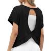 imageGRECERELLE Womens Open Back Workout Tops Backless Athletic Shirts Casual Crop Running Tee Y2k YogaBlack
