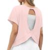 imageGRECERELLE Womens Open Back Workout Tops Backless Athletic Shirts Casual Crop Running Tee Y2k YogaPink