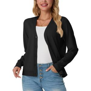 imageGRECERELLE 2025 Womens Lightweight Open Front Long Sleeve Casual Button Down VNeck Cardigan Sweater S2XL01 Black