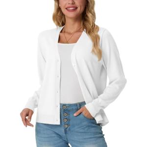 imageGRECERELLE 2025 Womens Lightweight Open Front Long Sleeve Casual Button Down VNeck Cardigan Sweater S2XL02 White