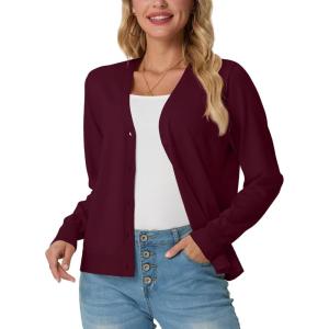 imageGRECERELLE 2025 Womens Lightweight Open Front Long Sleeve Casual Button Down VNeck Cardigan Sweater S2XLBurgundy