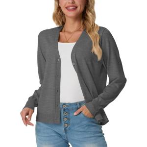 imageGRECERELLE 2025 Womens Lightweight Open Front Long Sleeve Casual Button Down VNeck Cardigan Sweater S2XLCharcoal
