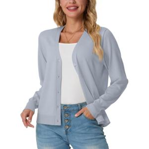 imageGRECERELLE 2025 Womens Lightweight Open Front Long Sleeve Casual Button Down VNeck Cardigan Sweater S2XLGrey Blue