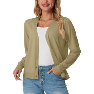 imageGRECERELLE 2025 Womens Lightweight Open Front Long Sleeve Casual Button Down VNeck Cardigan Sweater S2XLKhaki