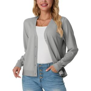 imageGRECERELLE 2025 Womens Lightweight Open Front Long Sleeve Casual Button Down VNeck Cardigan Sweater S2XLLight Grey