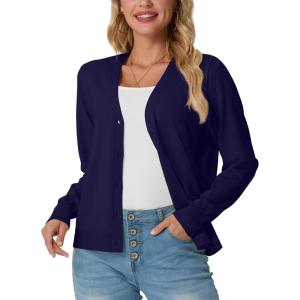 imageGRECERELLE 2025 Womens Lightweight Open Front Long Sleeve Casual Button Down VNeck Cardigan Sweater S2XLNavy Blue