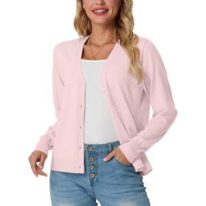 imageGRECERELLE 2025 Womens Lightweight Open Front Long Sleeve Casual Button Down VNeck Cardigan Sweater S2XLPink White