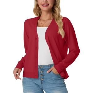 imageGRECERELLE 2025 Womens Lightweight Open Front Long Sleeve Casual Button Down VNeck Cardigan Sweater S2XLRed