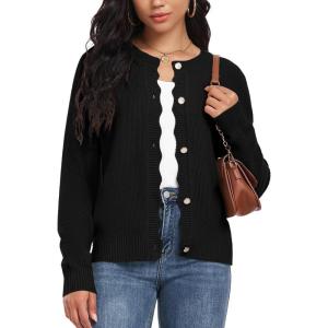 imageGRECERELLE Women Knit Cardigan Sweaters Long Sleeve Open Front Button Down Casual Trendy Jackets OutwearBlack