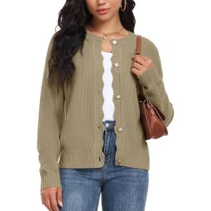 imageGRECERELLE Women Knit Cardigan Sweaters Long Sleeve Open Front Button Down Casual Trendy Jackets OutwearKhaki