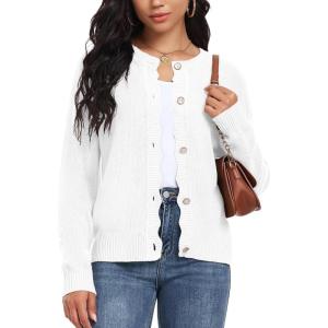 imageGRECERELLE Women Knit Cardigan Sweaters Long Sleeve Open Front Button Down Casual Trendy Jackets OutwearWhite