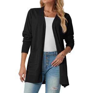 imageGRECERELLE Womens Lightweight Open Front Casual VNeck Long Cardigan Sweater with Pockets S2XL01 Black