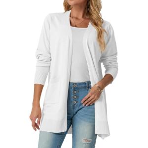 imageGRECERELLE Womens Lightweight Open Front Casual VNeck Long Cardigan Sweater with Pockets S2XL02 White