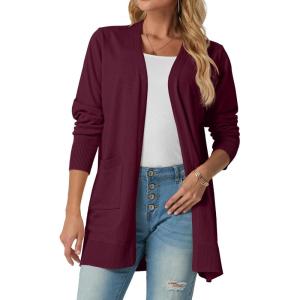 imageGRECERELLE Womens Lightweight Open Front Casual VNeck Long Cardigan Sweater with Pockets S2XLBurgundy
