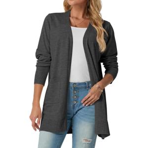 imageGRECERELLE Womens Lightweight Open Front Casual VNeck Long Cardigan Sweater with Pockets S2XLCharcoal