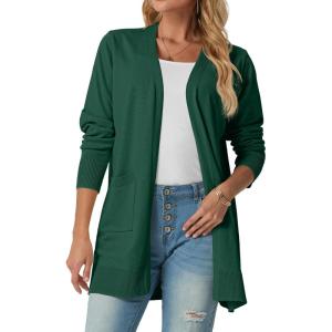 imageGRECERELLE Womens Lightweight Open Front Casual VNeck Long Cardigan Sweater with Pockets S2XLCyan Green