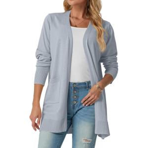 imageGRECERELLE Womens Lightweight Open Front Casual VNeck Long Cardigan Sweater with Pockets S2XLGrey Blue