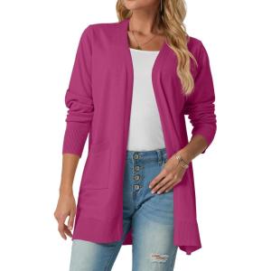 imageGRECERELLE Womens Lightweight Open Front Casual VNeck Long Cardigan Sweater with Pockets S2XLHot Pink