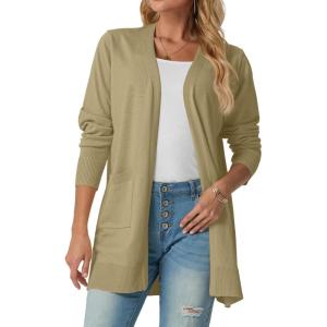 imageGRECERELLE Womens Lightweight Open Front Casual VNeck Long Cardigan Sweater with Pockets S2XLKhaki
