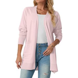 imageGRECERELLE Womens Lightweight Open Front Casual VNeck Long Cardigan Sweater with Pockets S2XLPink White
