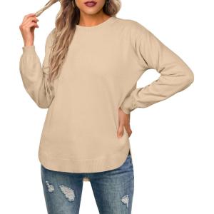 imageGRECERELLE Womens Long Sleeve Lightweight Crewneck Sweater Tops Casual Soft Knit Pullover JumperApricot