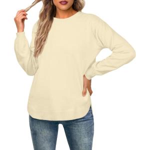 imageGRECERELLE Womens Long Sleeve Lightweight Crewneck Sweater Tops Casual Soft Knit Pullover JumperBeige