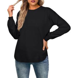 imageGRECERELLE Womens Long Sleeve Lightweight Crewneck Sweater Tops Casual Soft Knit Pullover JumperBlack